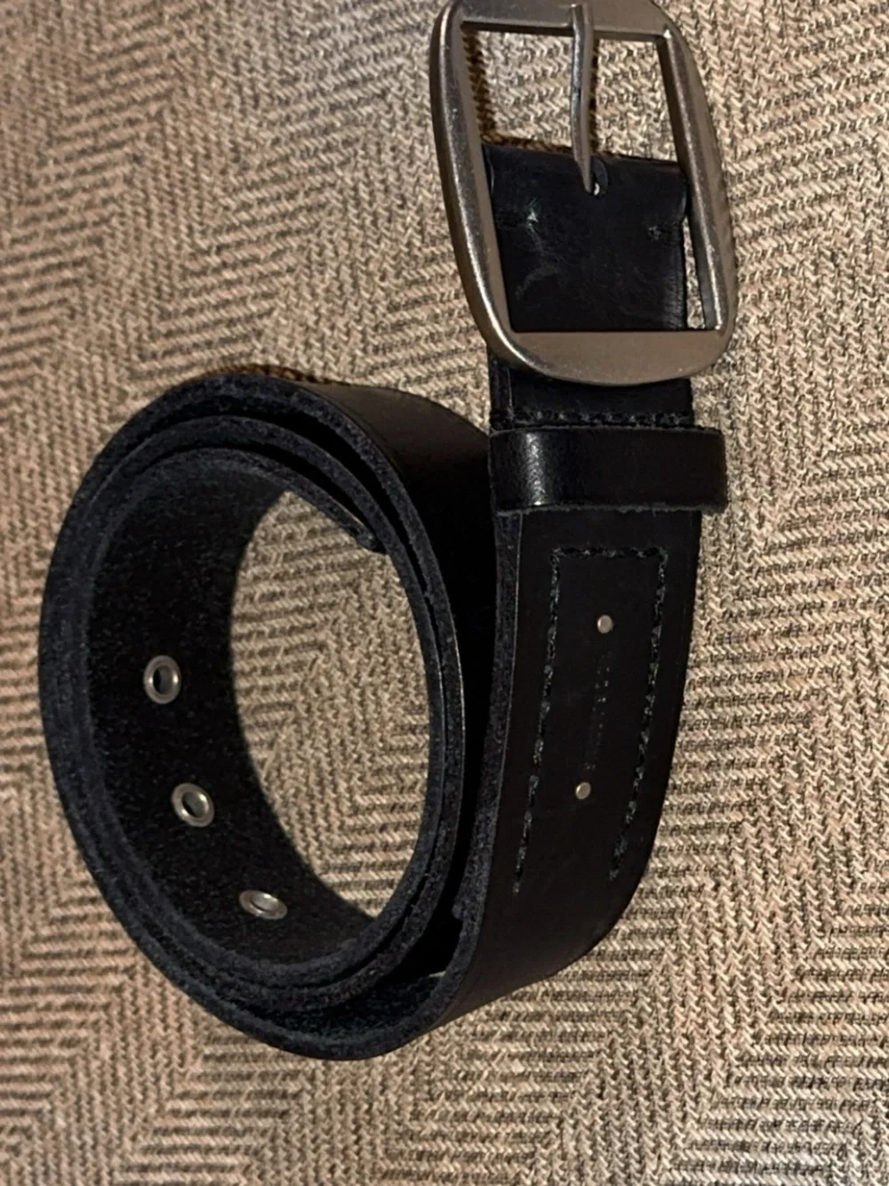 ALL SAINTS BLACK LEATHER GROMMET BELT SILVER METAL LOOP MEN ACCESSORIES